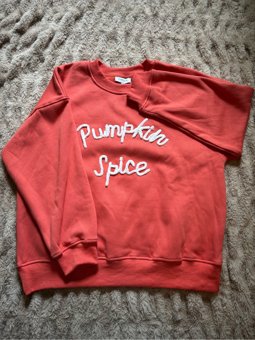 Gilli Pumpkin Spice Crewneck Sweatshirt in Coral Orange